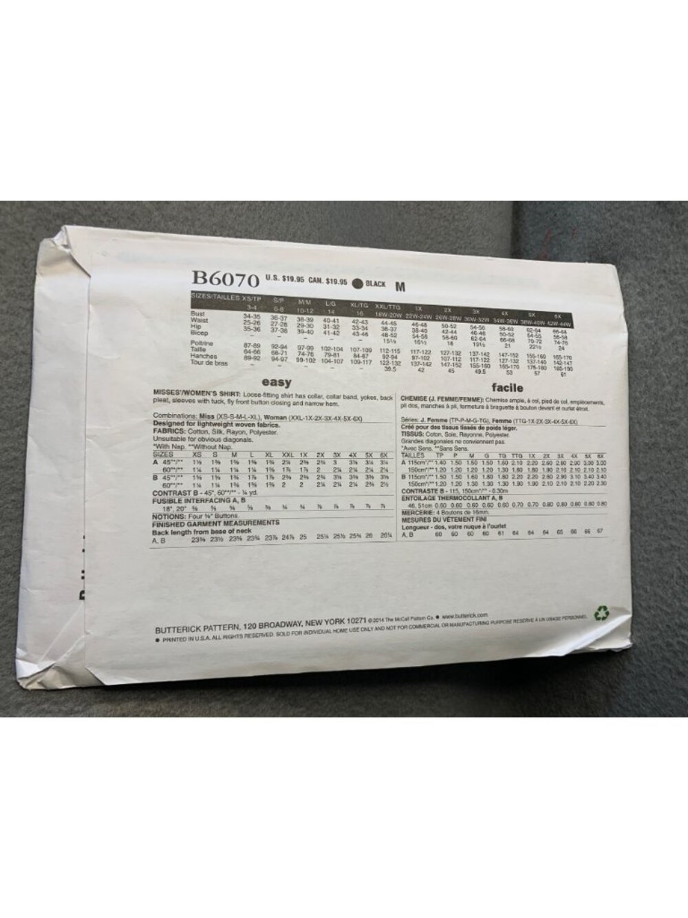 Butterick Misses Top Shirt Sewing Pattern Size XX1 2X 3X 4X 5X 6X B6070 Uncut - Picture 3 of 6